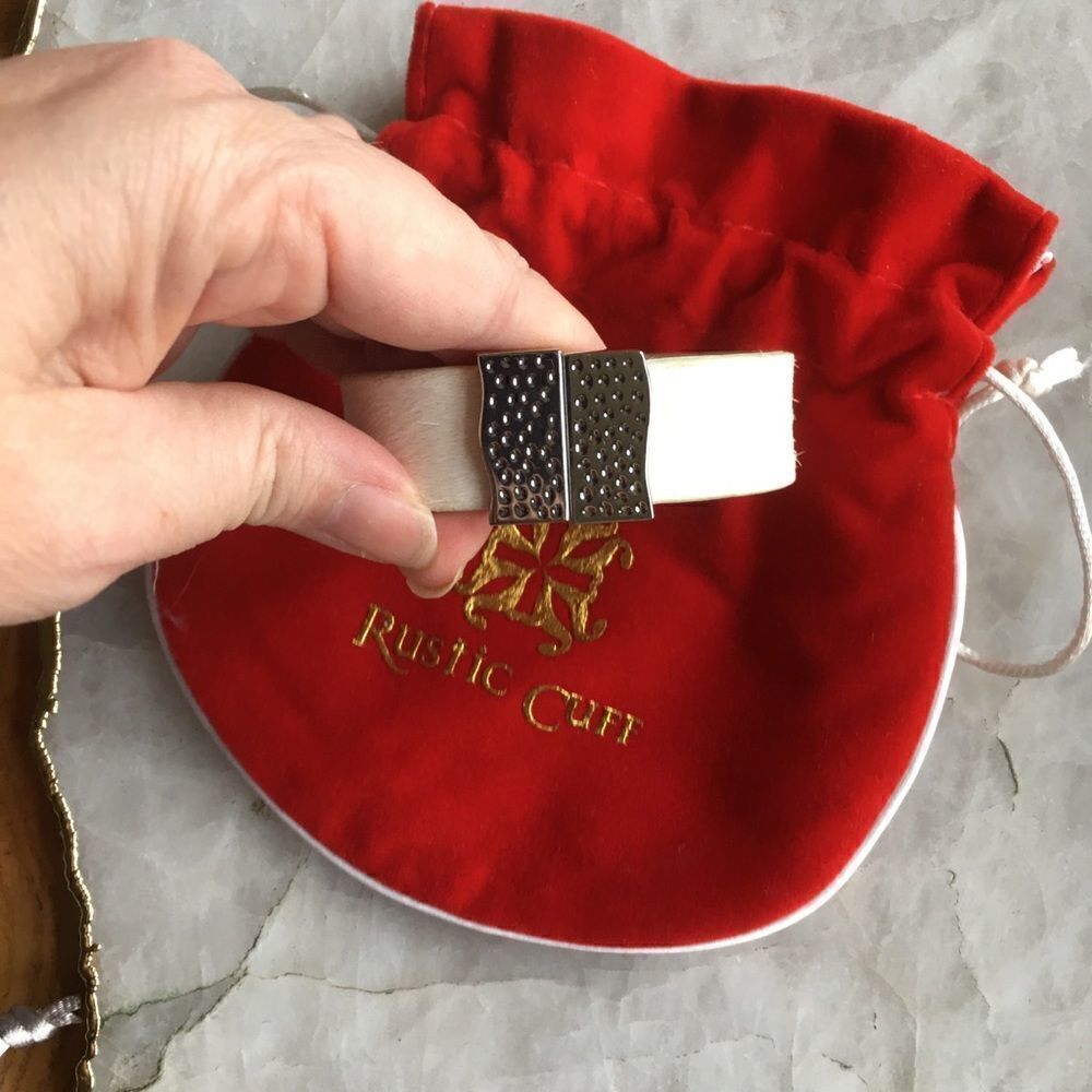 Haley White & Silver Magnetic Clasp Rustic Cuff - Picture 6 of 11